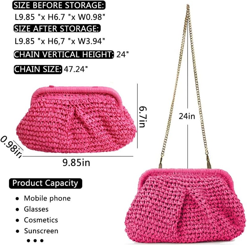 Geelyda Straw Clutch Purses for Women Cloud Dumpling Pouch Straw Crossbody Shoulder Handbag Summer Beach Woven Bag - Image 2